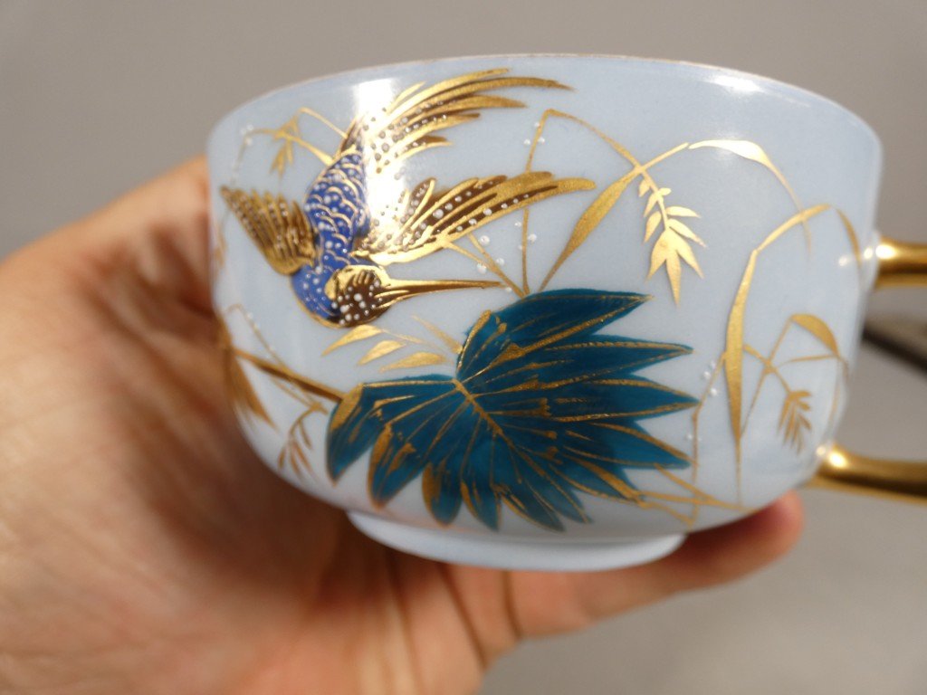 Martin p&ecirc;cheur, tasse de collection en porcelaine de Limoges, &eacute;poque XIX &egrave;me si&egrave;cle-photo-2