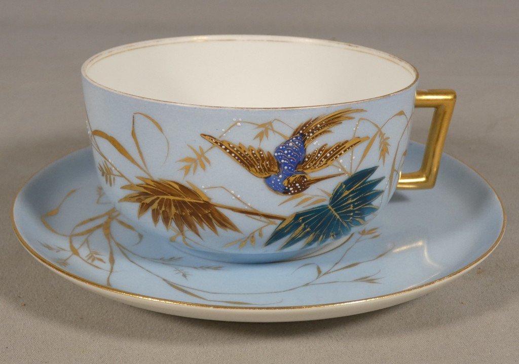 Martin p&ecirc;cheur, tasse de collection en porcelaine de Limoges, &eacute;poque XIX &egrave;me si&egrave;cle-photo-6