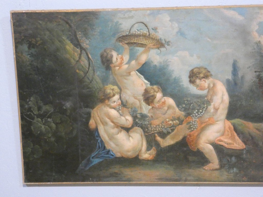 "the Grape-picking Lovers," After Boucher, Large Oil-on-canvas Painting, The Second Of A Pair-photo-2