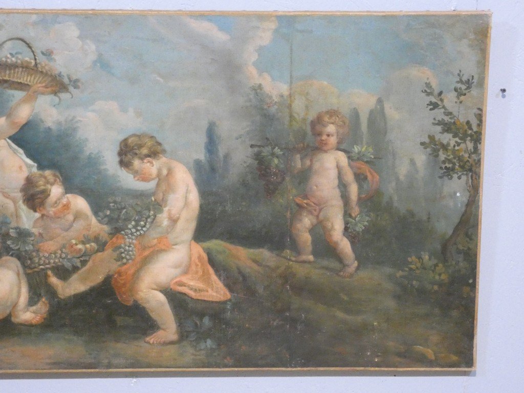 "the Grape-picking Lovers," After Boucher, Large Oil-on-canvas Painting, The Second Of A Pair-photo-3