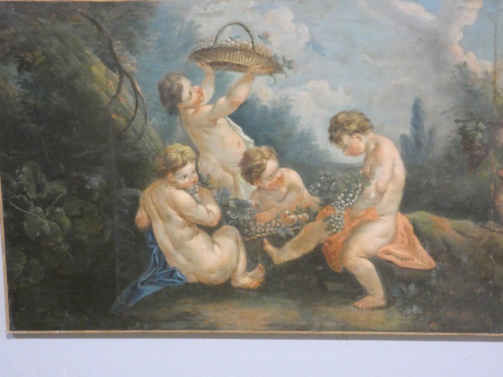 "the Grape-picking Lovers," After Boucher, Large Oil-on-canvas Painting, The Second Of A Pair-photo-4