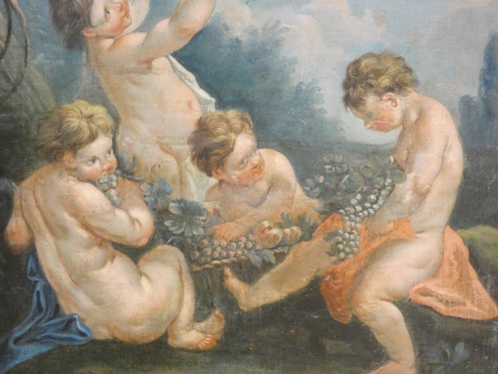 "the Grape-picking Lovers," After Boucher, Large Oil-on-canvas Painting, The Second Of A Pair-photo-1