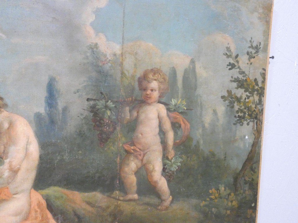 "the Grape-picking Lovers," After Boucher, Large Oil-on-canvas Painting, The Second Of A Pair-photo-2