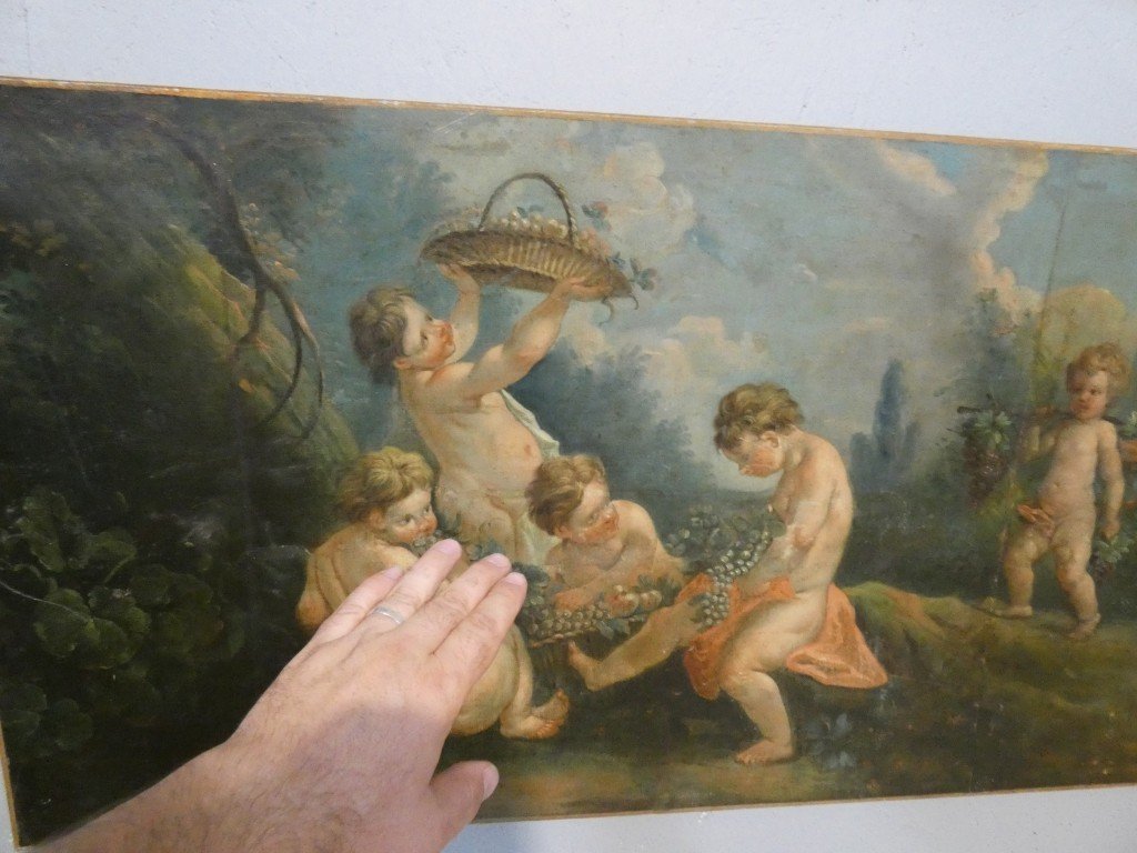 "the Grape-picking Lovers," After Boucher, Large Oil-on-canvas Painting, The Second Of A Pair-photo-3