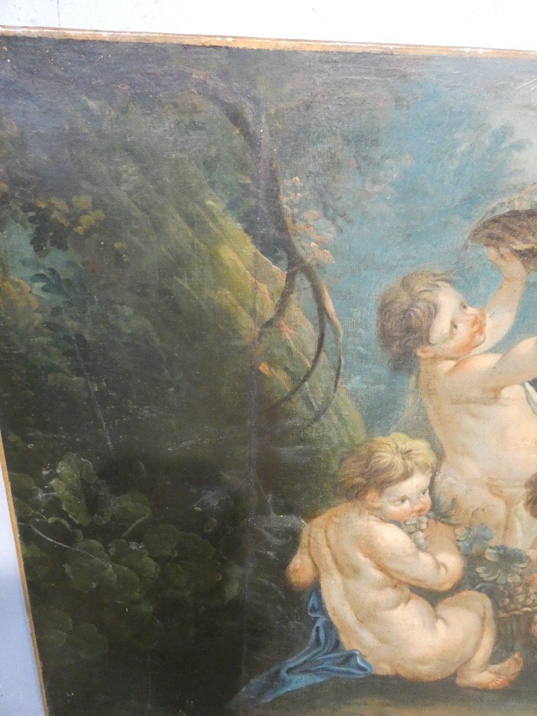 "the Grape-picking Lovers," After Boucher, Large Oil-on-canvas Painting, The Second Of A Pair-photo-4
