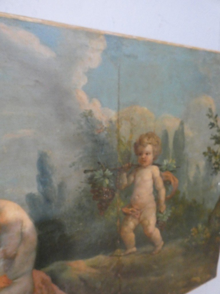"the Grape-picking Lovers," After Boucher, Large Oil-on-canvas Painting, The Second Of A Pair-photo-5