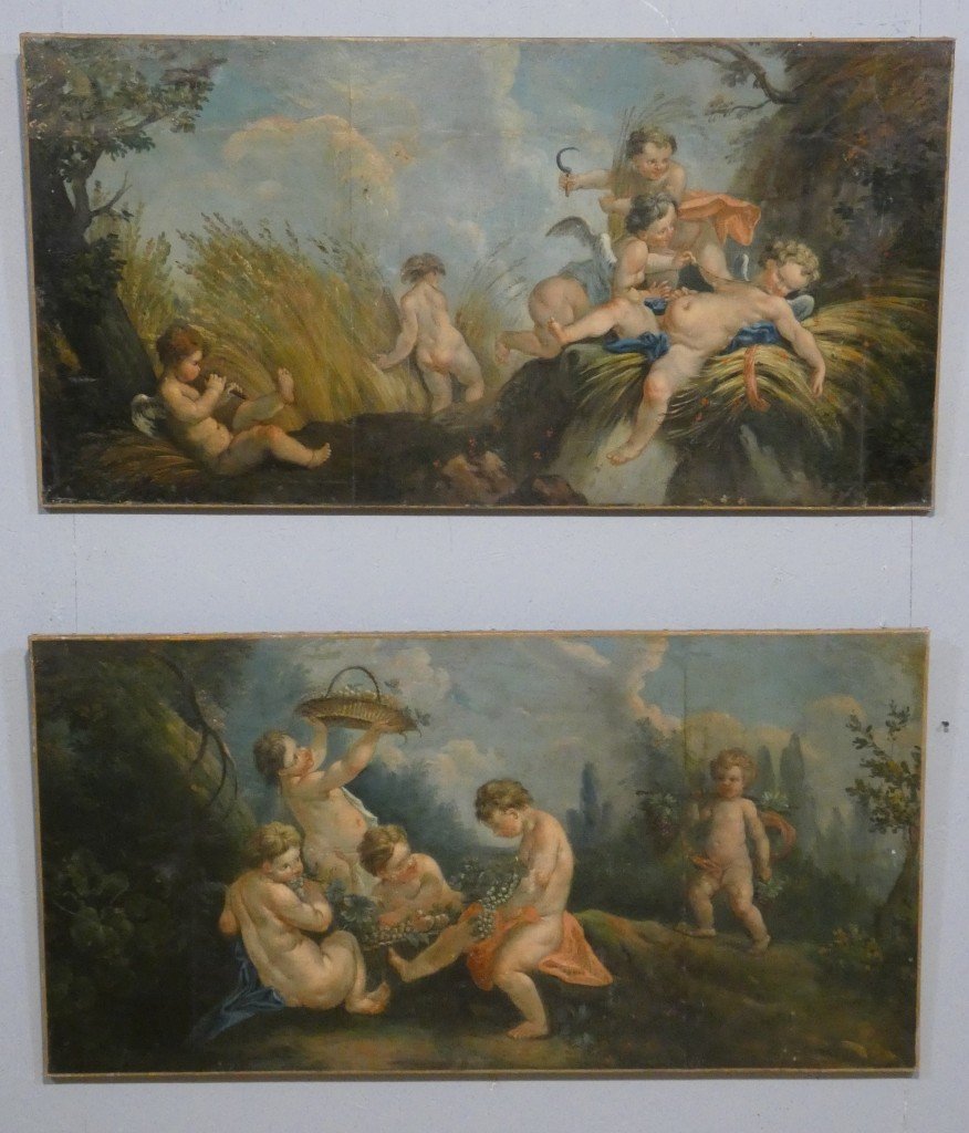 "the Grape-picking Lovers," After Boucher, Large Oil-on-canvas Painting, The Second Of A Pair-photo-8