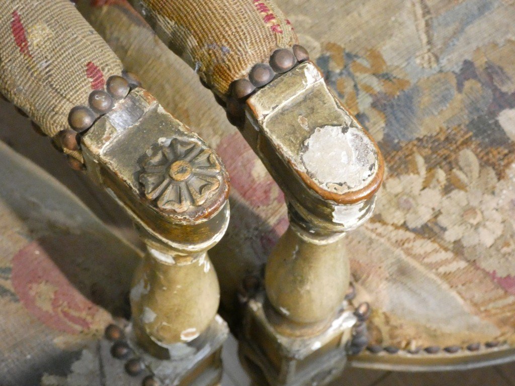 Suite de six fauteuils en bois laqué et doré tapisseries à scènes– Époque Directoire, vers 1795-photo-4