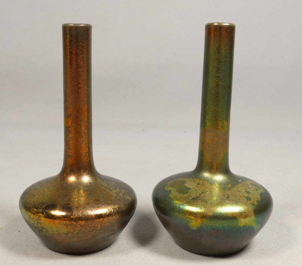Paire de vases miniatures en grès émaillé métallisation, signés ASB-photo-2