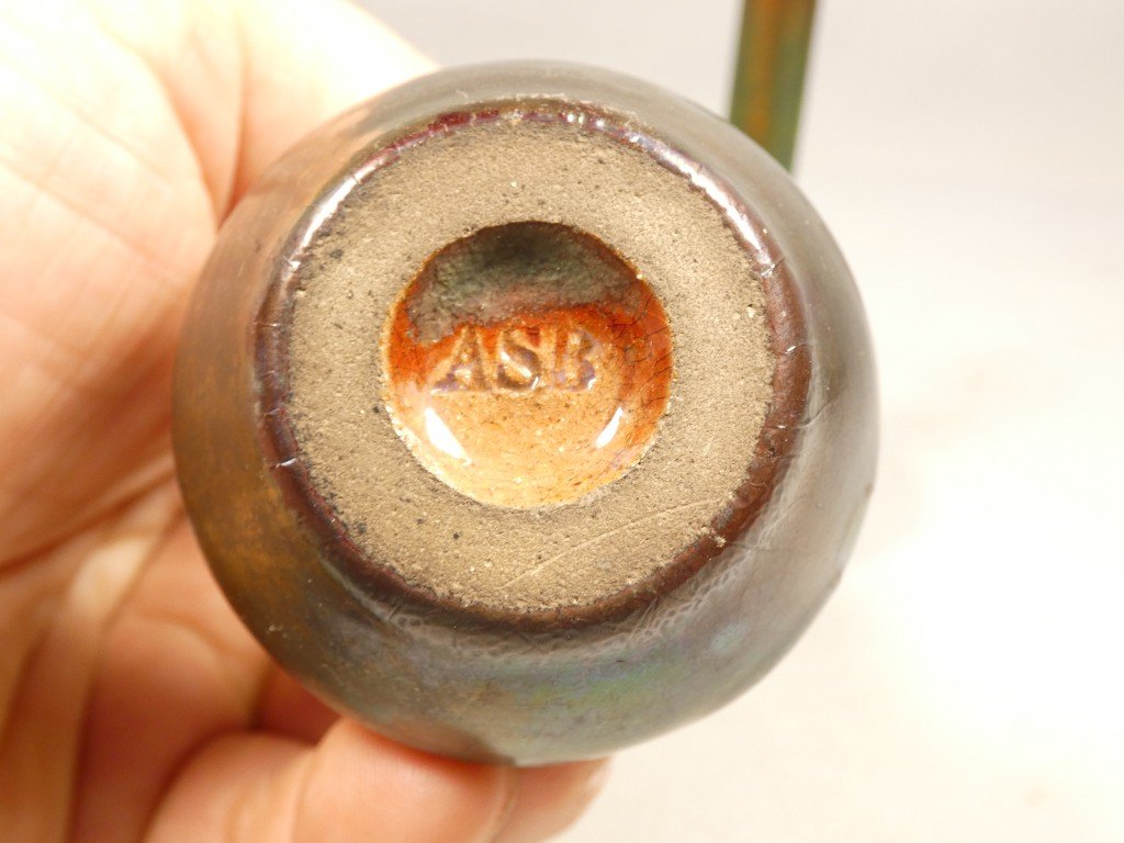 Paire de vases miniatures en grès émaillé métallisation, signés ASB-photo-1