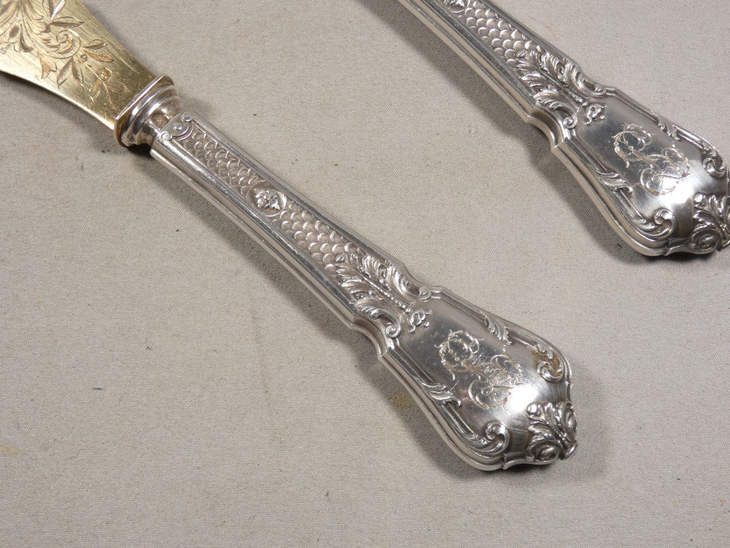 Vermeil And Solid Silver Ice Cream Or Cake Serving Set, Napoleon III, 19th Century -photo-3