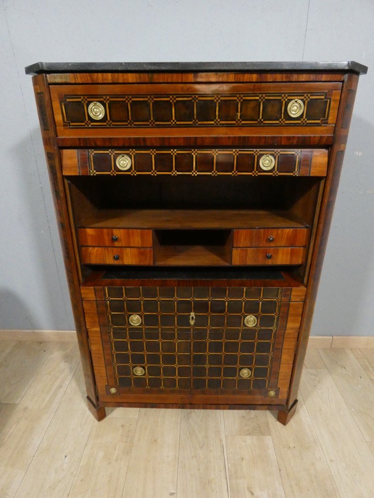 Rare Secretary Desk With A Retractable Curtain And Latticework Marquetry — Louis XVI Period, Late 18th Century-photo-4