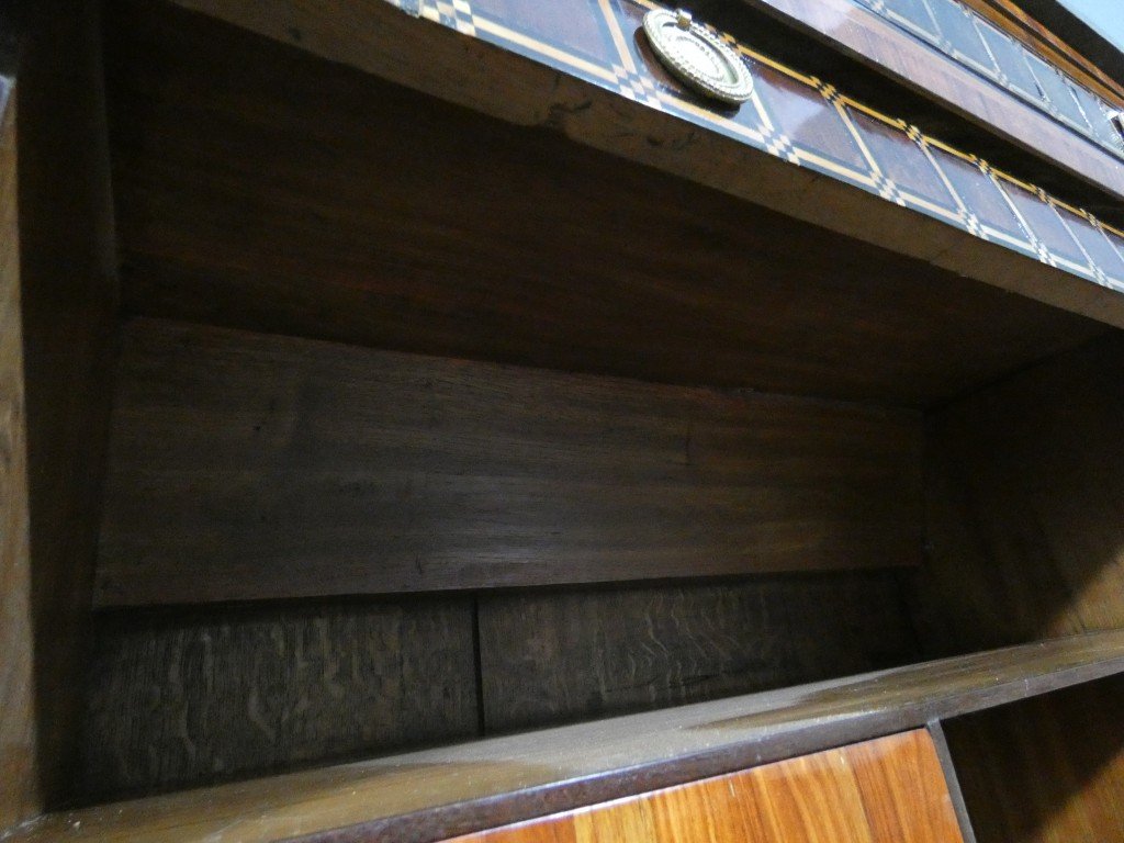 Rare Secretary Desk With A Retractable Curtain And Latticework Marquetry — Louis XVI Period, Late 18th Century-photo-1