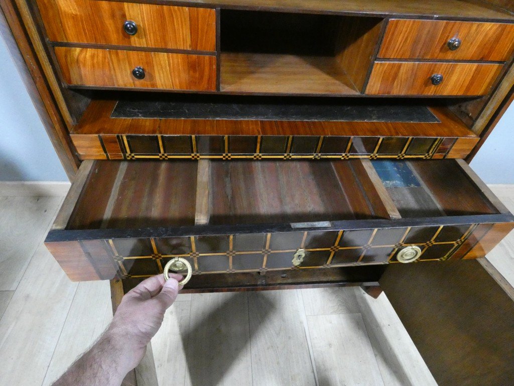 Rare Secretary Desk With A Retractable Curtain And Latticework Marquetry — Louis XVI Period, Late 18th Century-photo-4