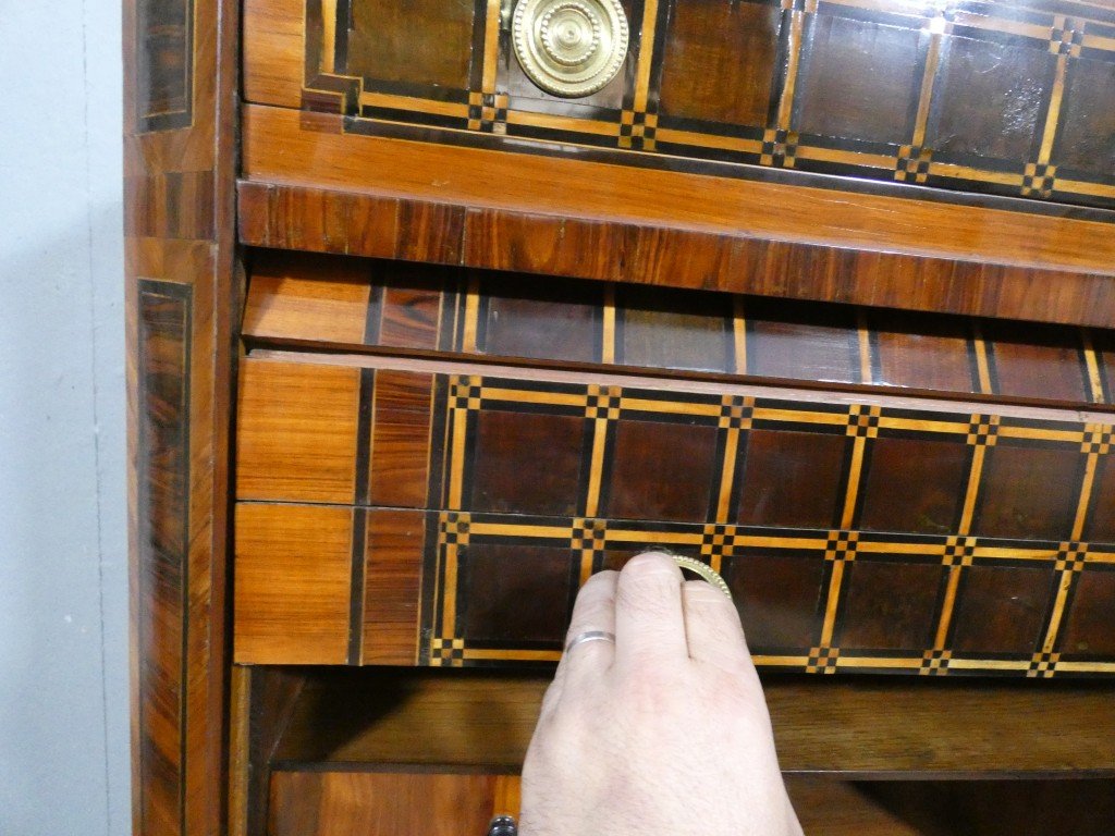 Rare Secretary Desk With A Retractable Curtain And Latticework Marquetry — Louis XVI Period, Late 18th Century-photo-6