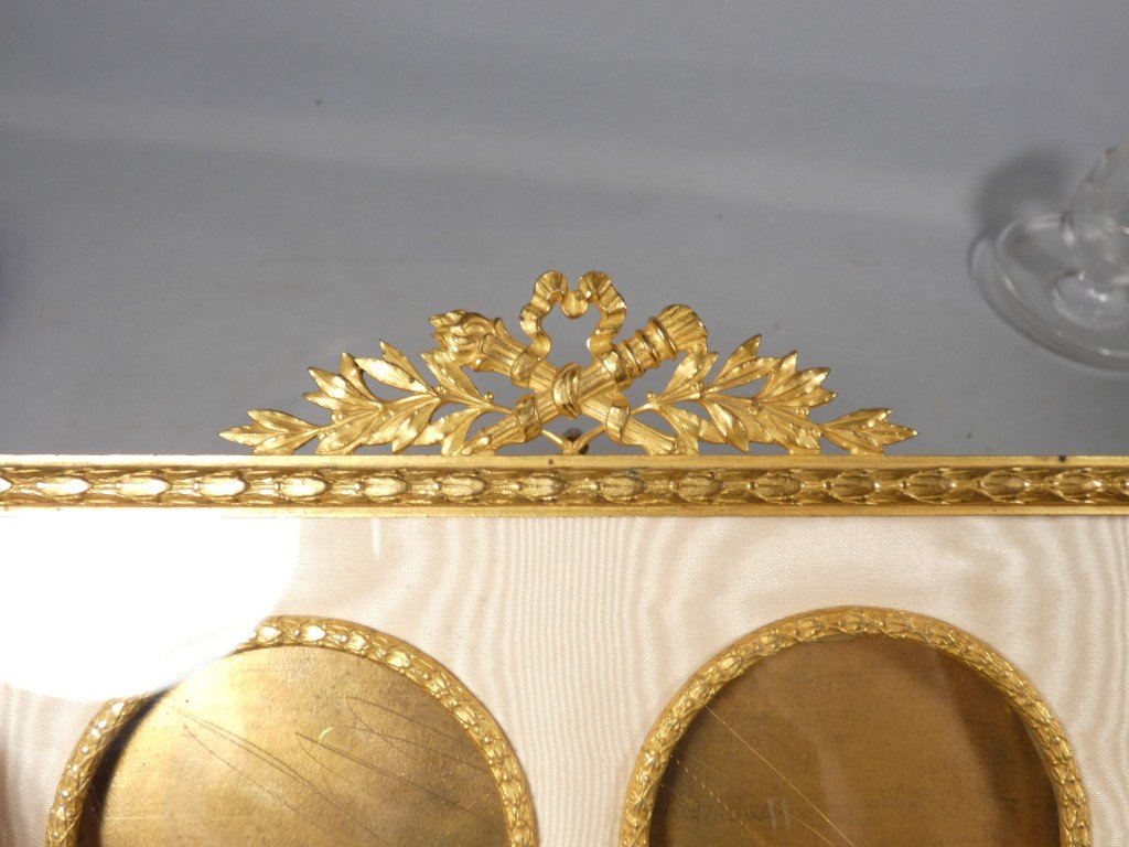 Double cadre photo de style Louis XVI en bronze doré, époque XIX ème-photo-2