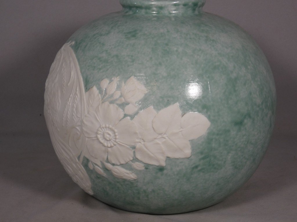 Art Nouveau, Rare Vase Pâte Sur Pâte Visage De Femme En Biscuit Sur Porcelaine, Limoges 1900-photo-5