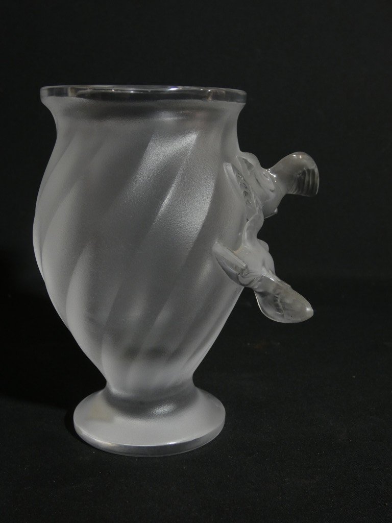 Lalique France, vase Rosine aux deux colombes en cristal, époque 1960-photo-4