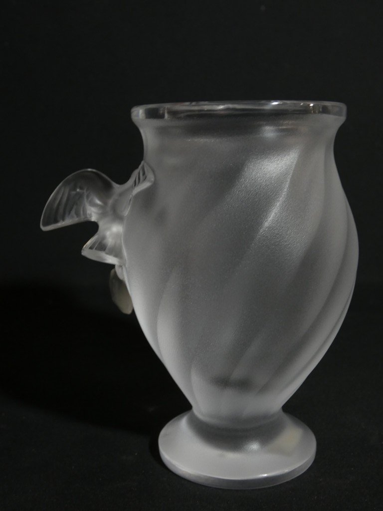 Lalique France, vase Rosine aux deux colombes en cristal, époque 1960-photo-2