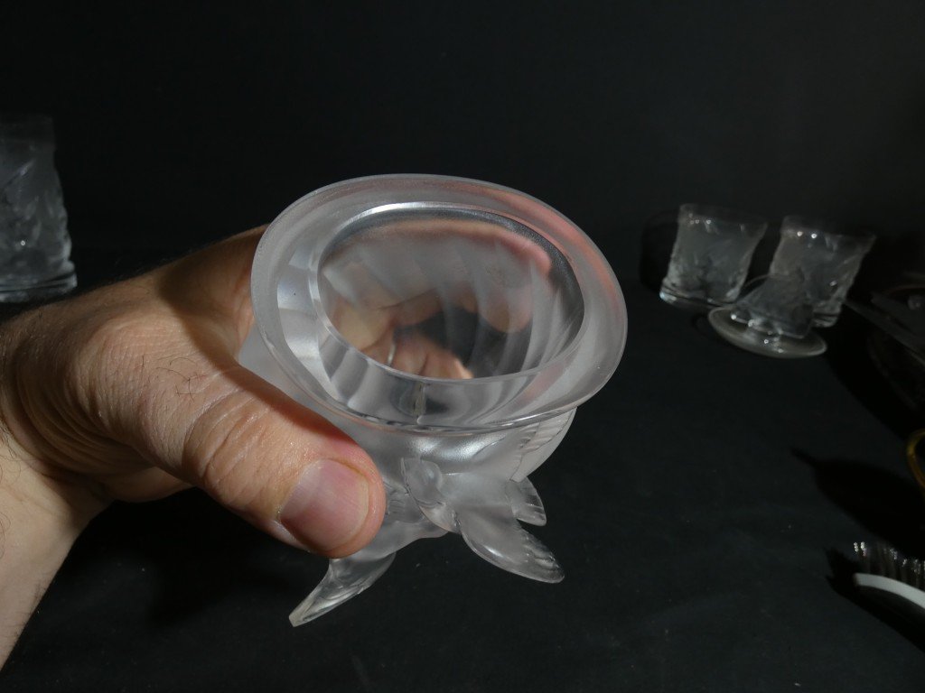 Lalique France, vase Rosine aux deux colombes en cristal, époque 1960-photo-4