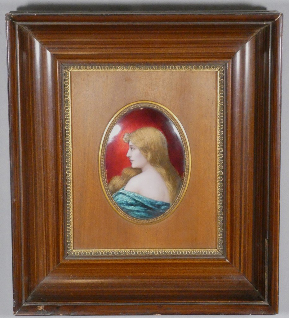 Paul Bonnaud (1873-1953) Limoges, portrait en profil d'une jeune femme, émail sur cuivre-photo-2