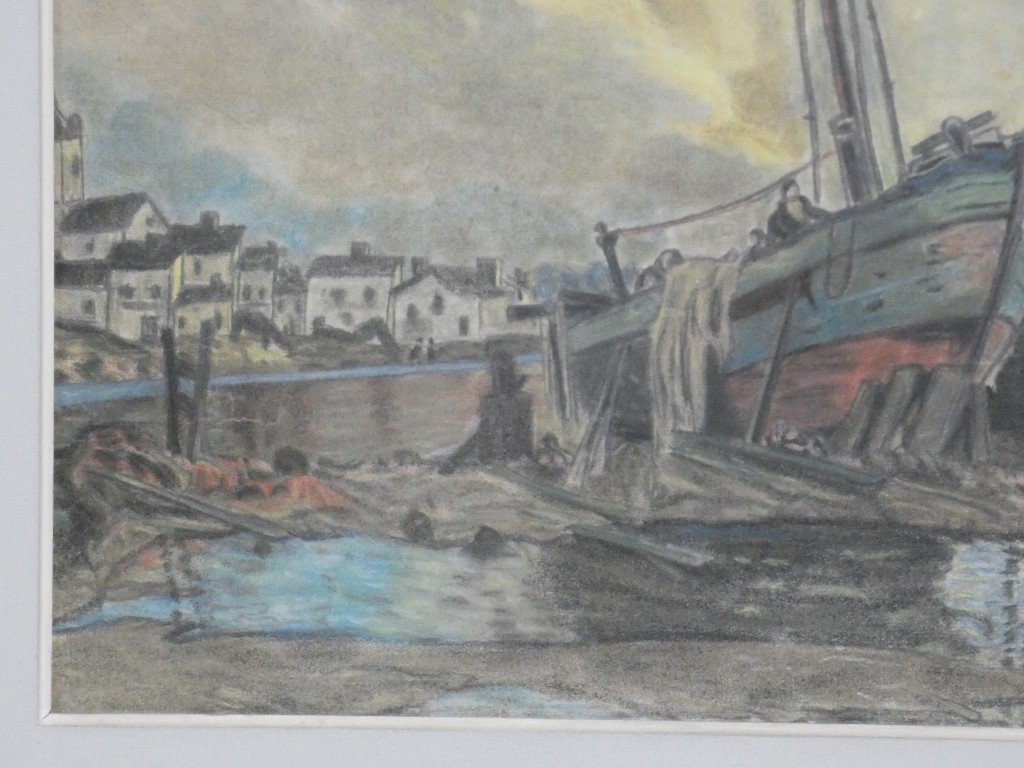 Boats At Low Tide, Pastel Drawing By Dupuytren, 1921-photo-2
