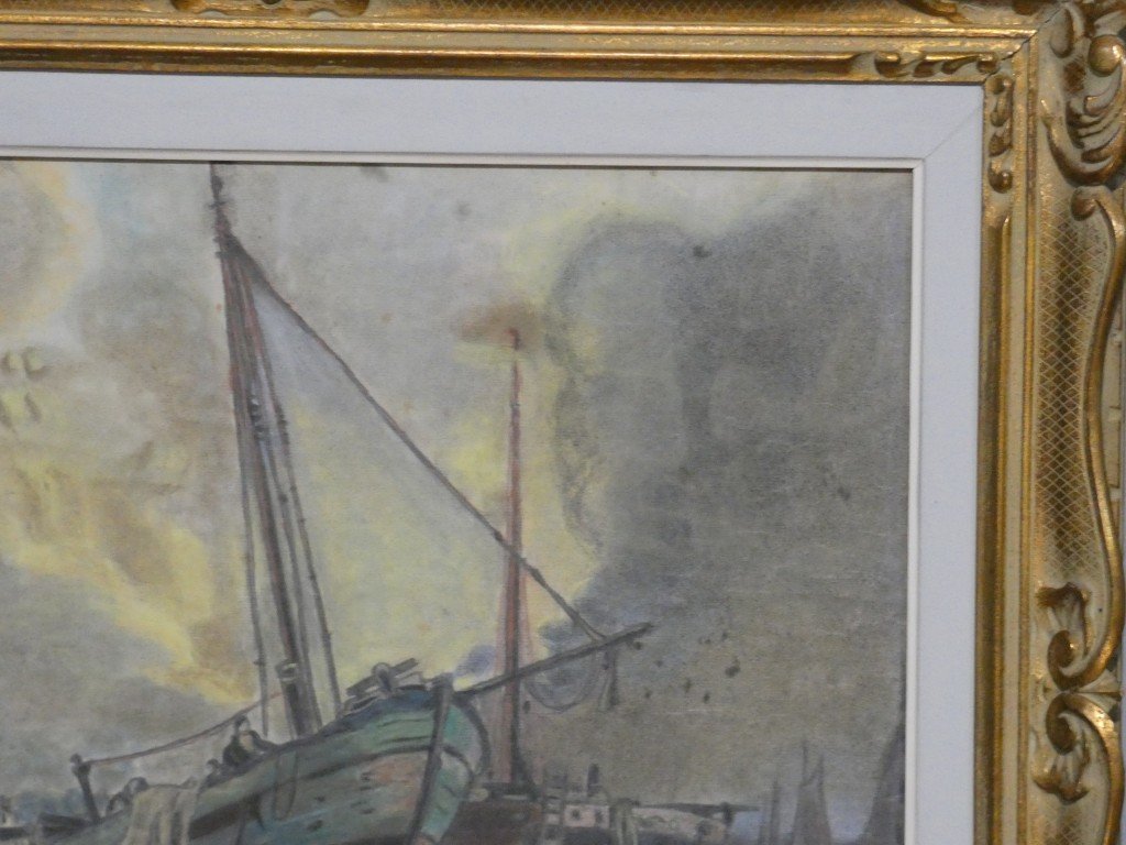 Boats At Low Tide, Pastel Drawing By Dupuytren, 1921-photo-4