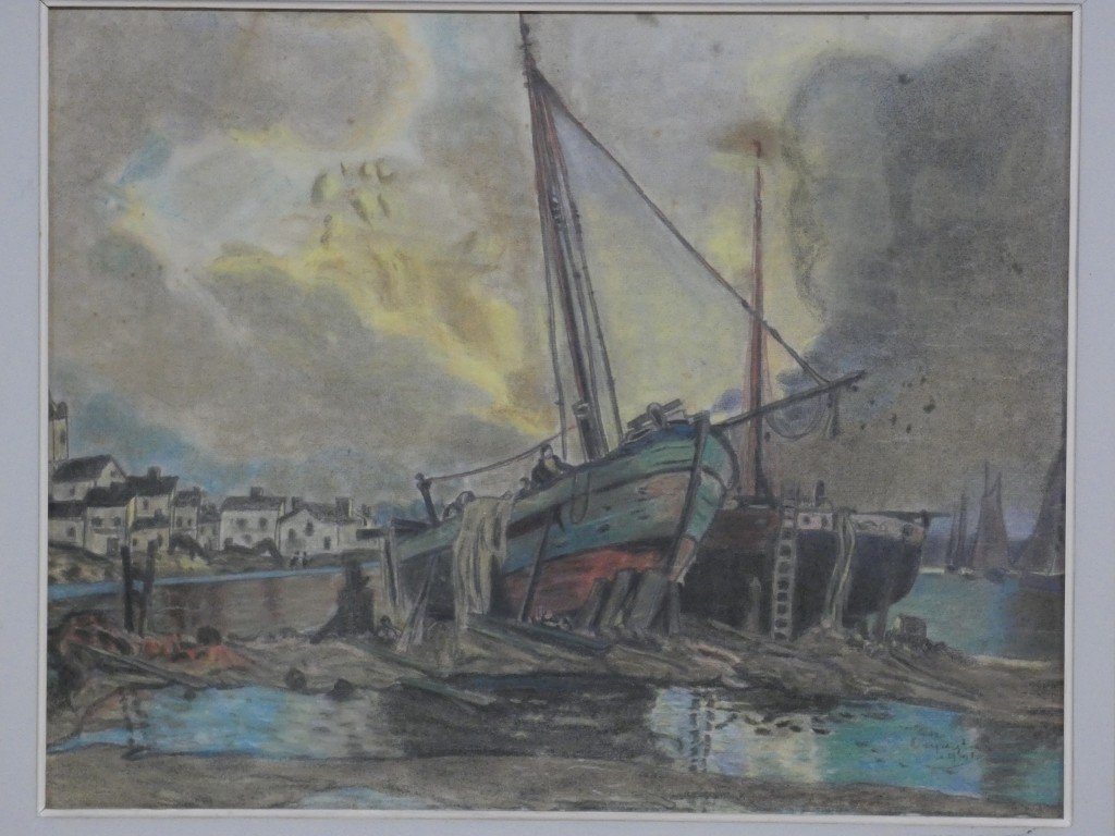 Boats At Low Tide, Pastel Drawing By Dupuytren, 1921-photo-4