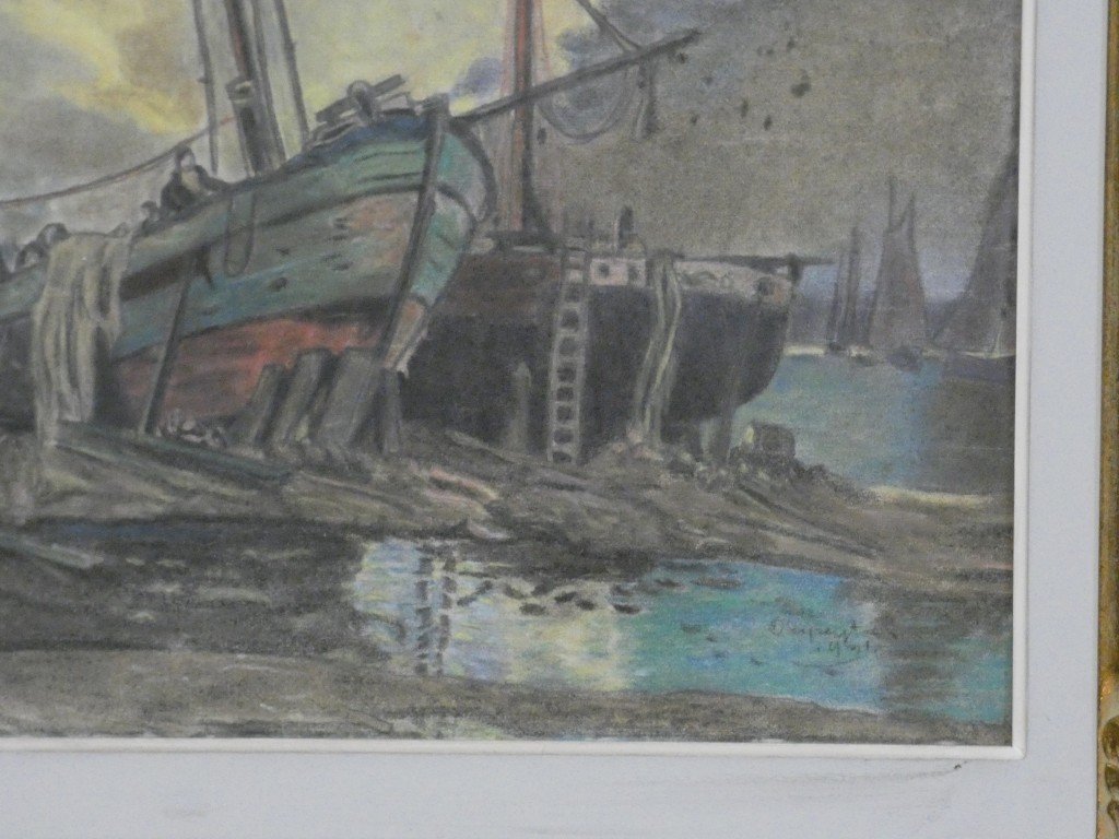 Boats At Low Tide, Pastel Drawing By Dupuytren, 1921-photo-5