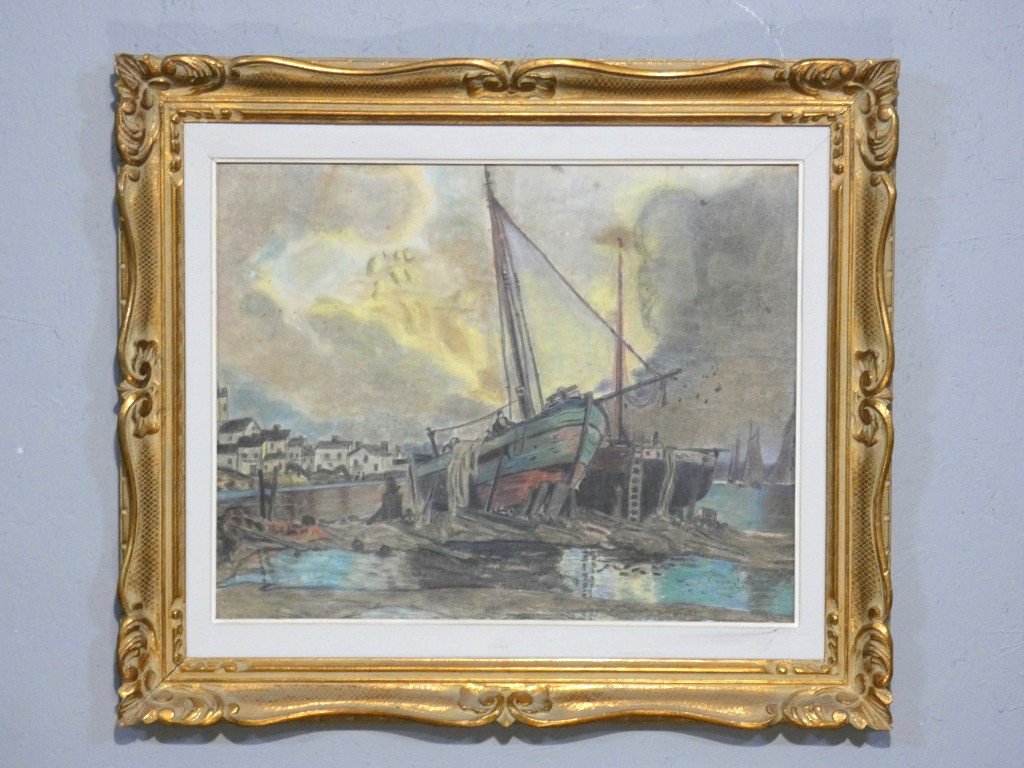 Boats At Low Tide, Pastel Drawing By Dupuytren, 1921