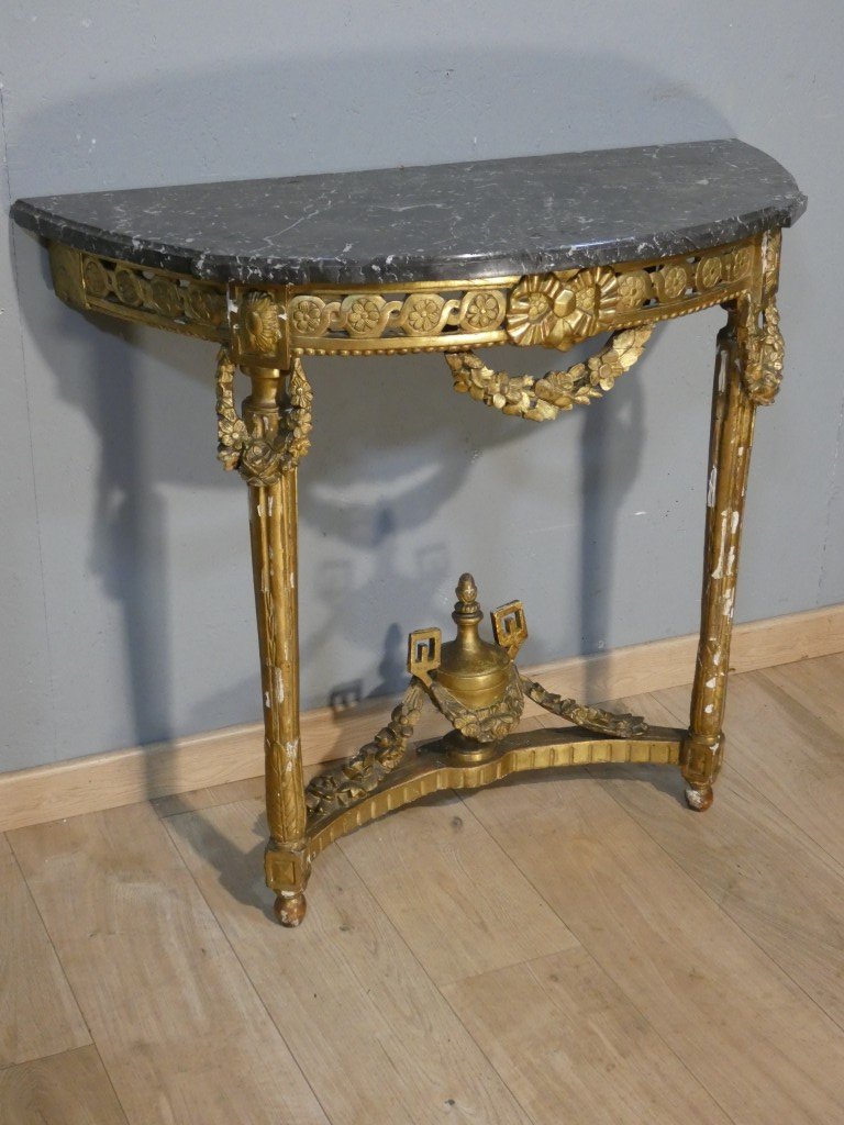 Half-moon Console Table In Carved And Gilded Wood – Louis XVI Period, Late 18th Century-photo-2
