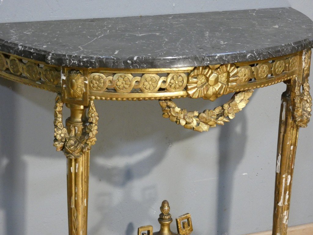 Half-moon Console Table In Carved And Gilded Wood – Louis XVI Period, Late 18th Century-photo-3