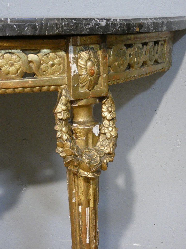 Half-moon Console Table In Carved And Gilded Wood – Louis XVI Period, Late 18th Century-photo-4