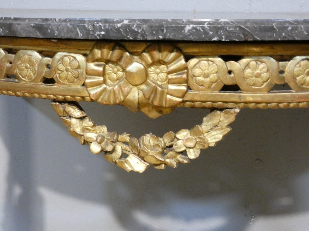 Half-moon Console Table In Carved And Gilded Wood – Louis XVI Period, Late 18th Century-photo-2