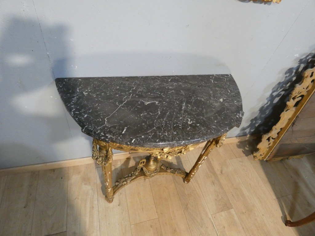 Half-moon Console Table In Carved And Gilded Wood – Louis XVI Period, Late 18th Century-photo-3