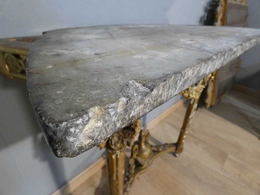 Half-moon Console Table In Carved And Gilded Wood – Louis XVI Period, Late 18th Century-photo-4