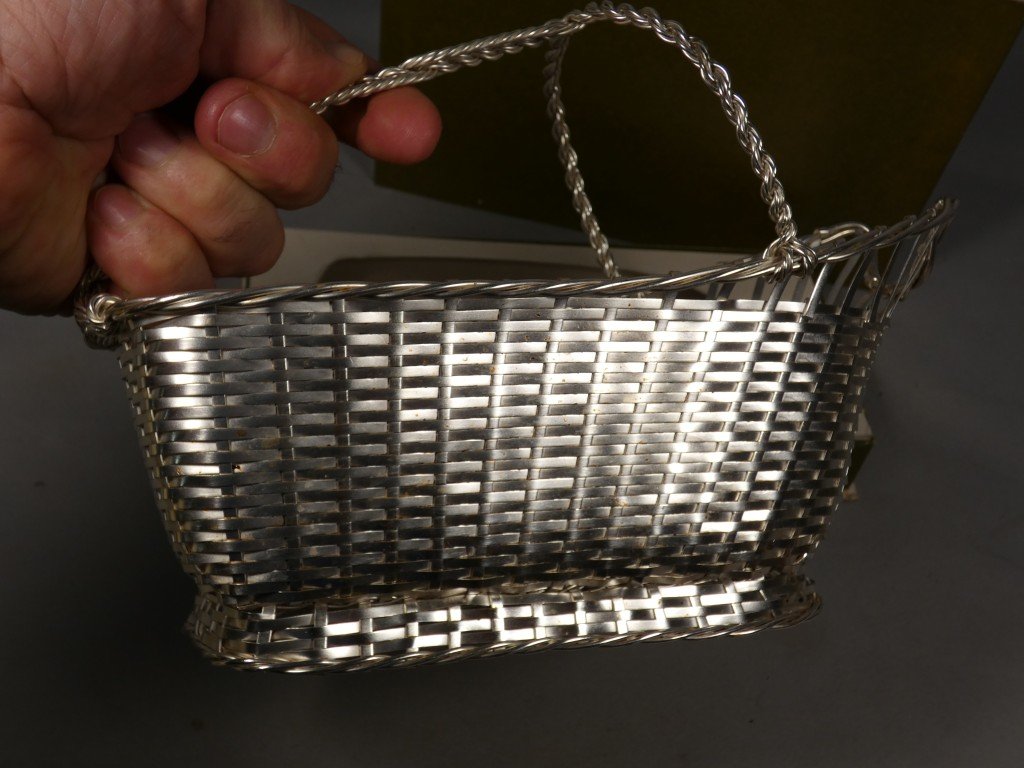 Christofle Gallia, Woven Metal And Silver-plated Bottle Holder, Original Box-photo-3