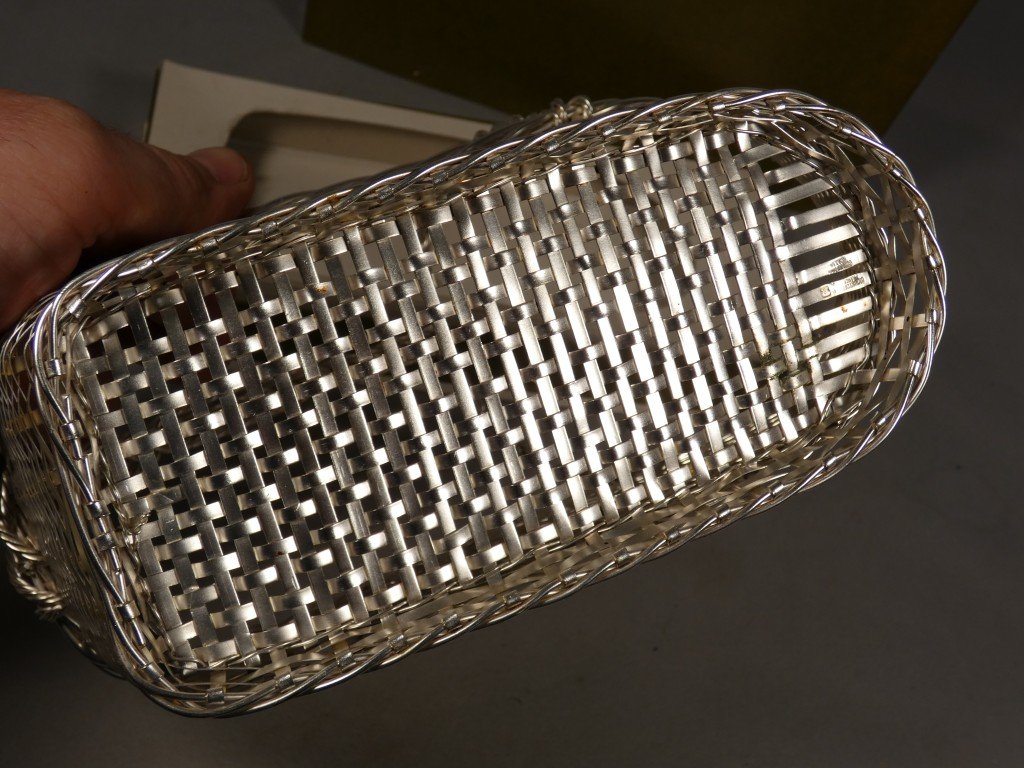 Christofle Gallia, Woven Metal And Silver-plated Bottle Holder, Original Box-photo-4