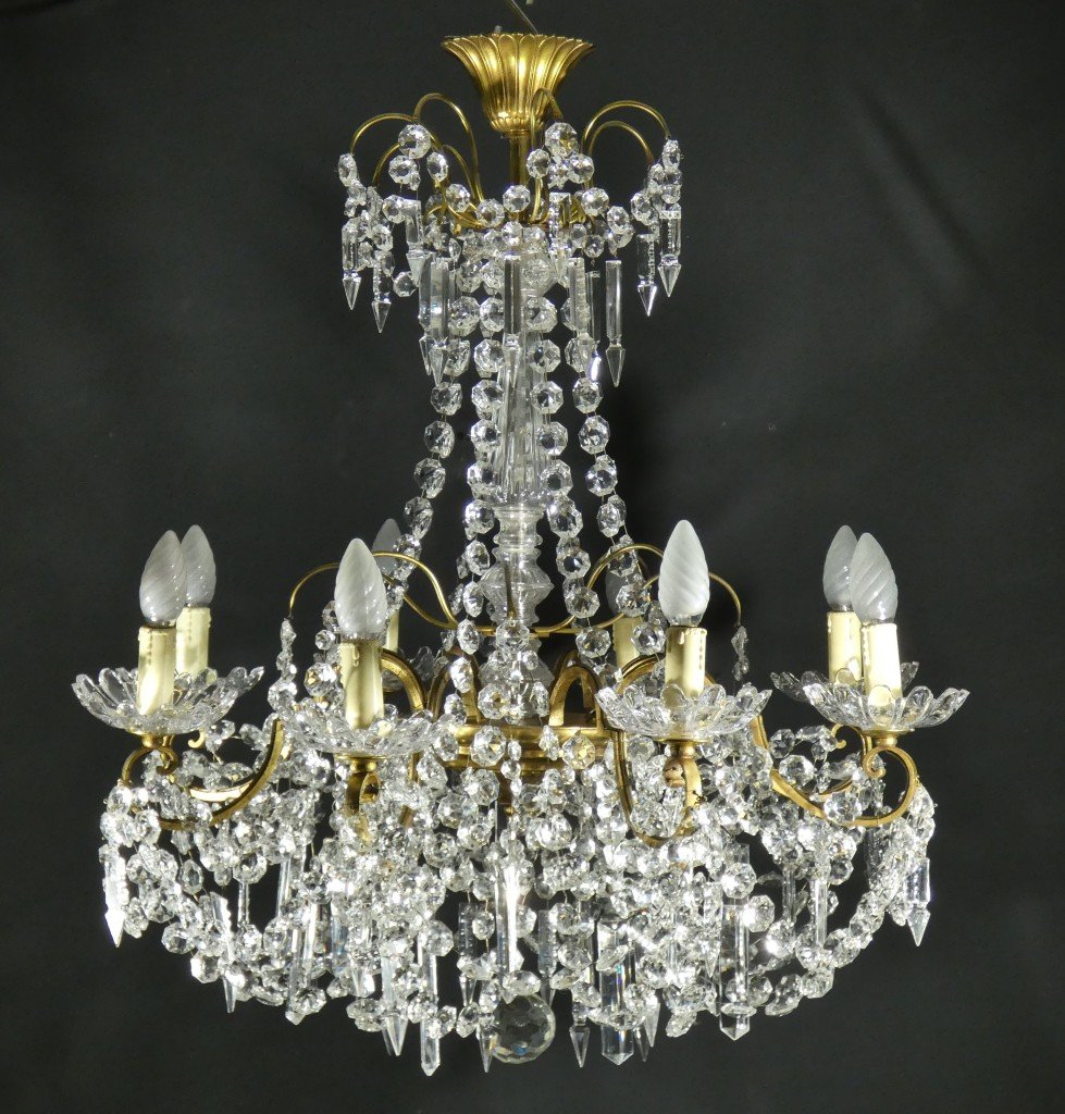 Louis XV-style Living Room Chandelier In Bronze And Crystal, Early 20th Century