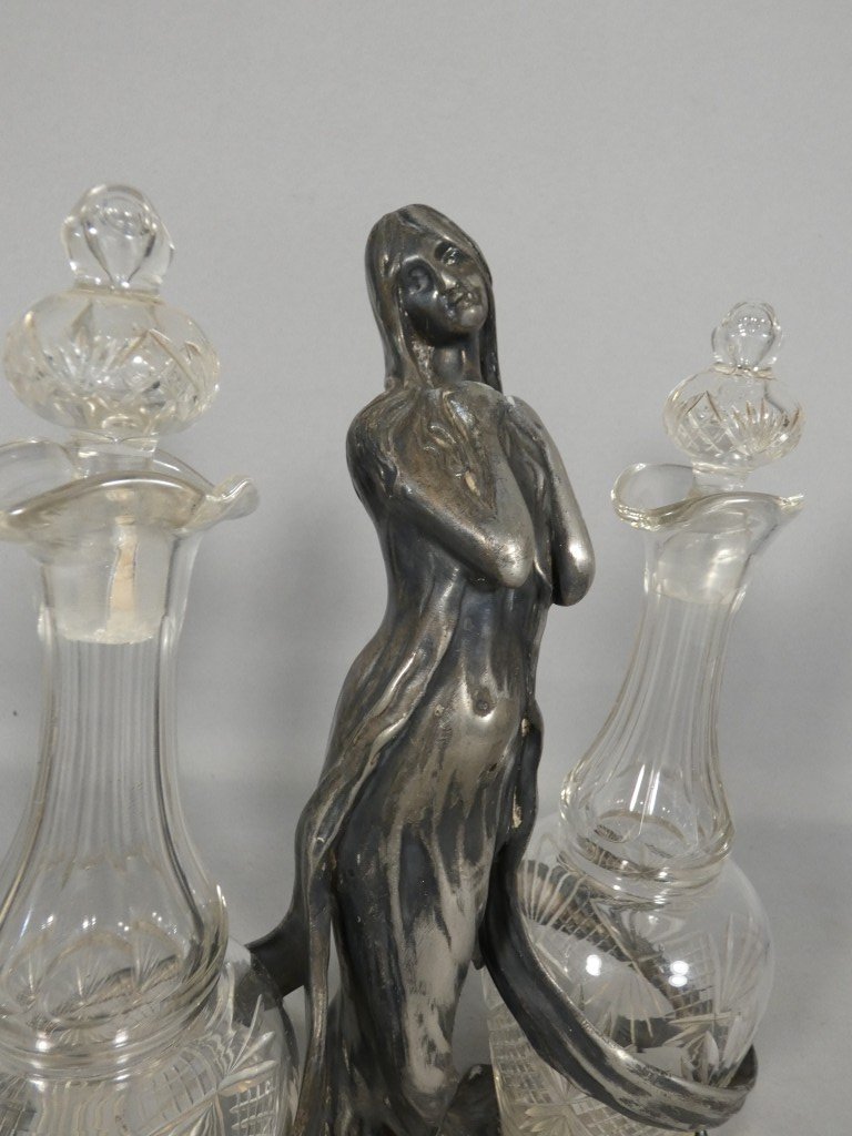 Art Nouveau - Silver-plated Metal Oil And Vinegar Set, Featuring A Woman, Circa 1900-photo-4