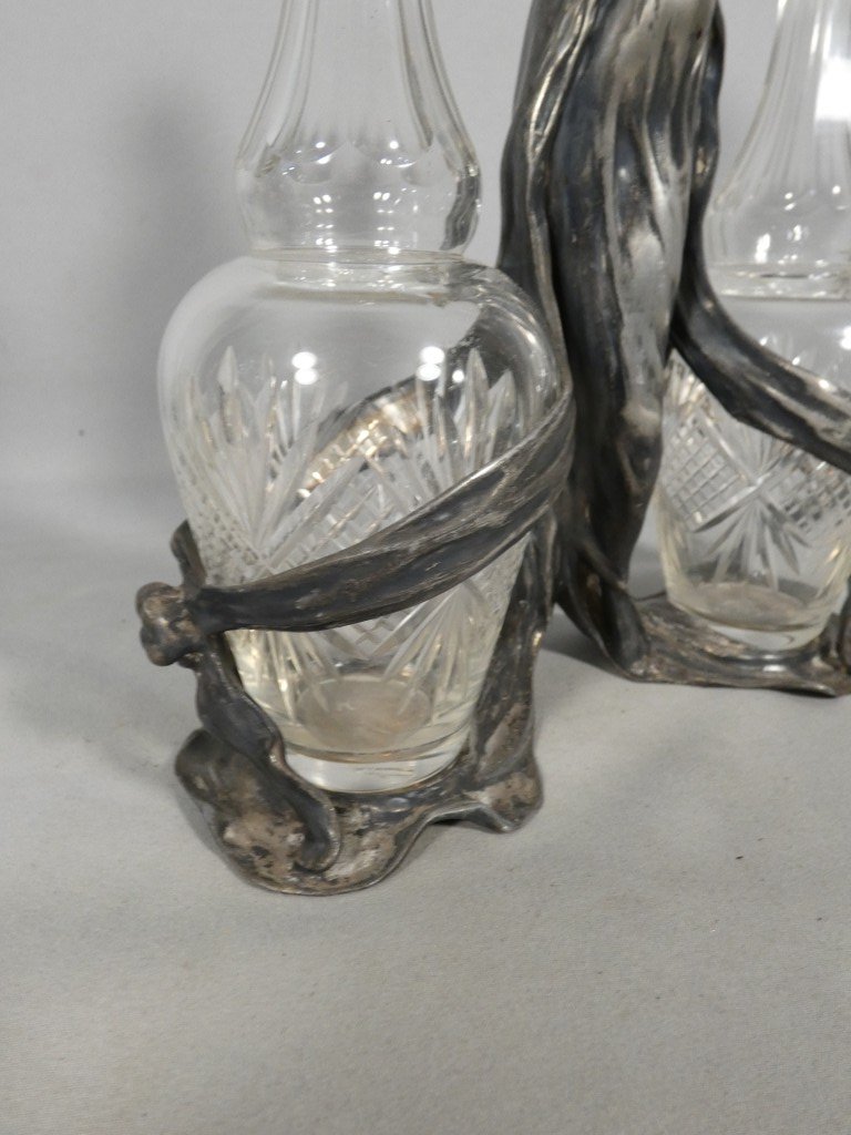 Art Nouveau - Silver-plated Metal Oil And Vinegar Set, Featuring A Woman, Circa 1900-photo-1