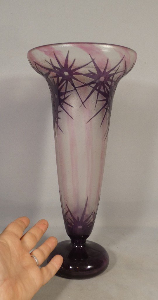 Charles Schneider – Le Verre Français, grand vase « Étoiles » signé au berlingot vers 1918-1921-photo-2