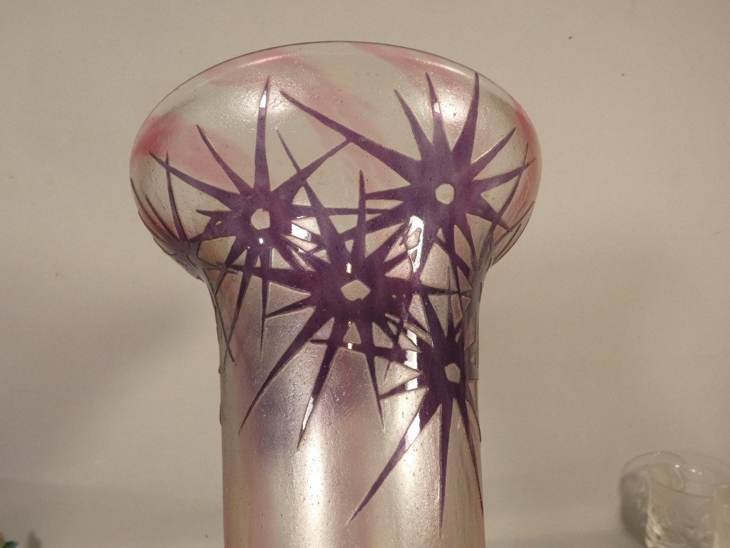 Charles Schneider – Le Verre Français, grand vase « Étoiles » signé au berlingot vers 1918-1921-photo-3
