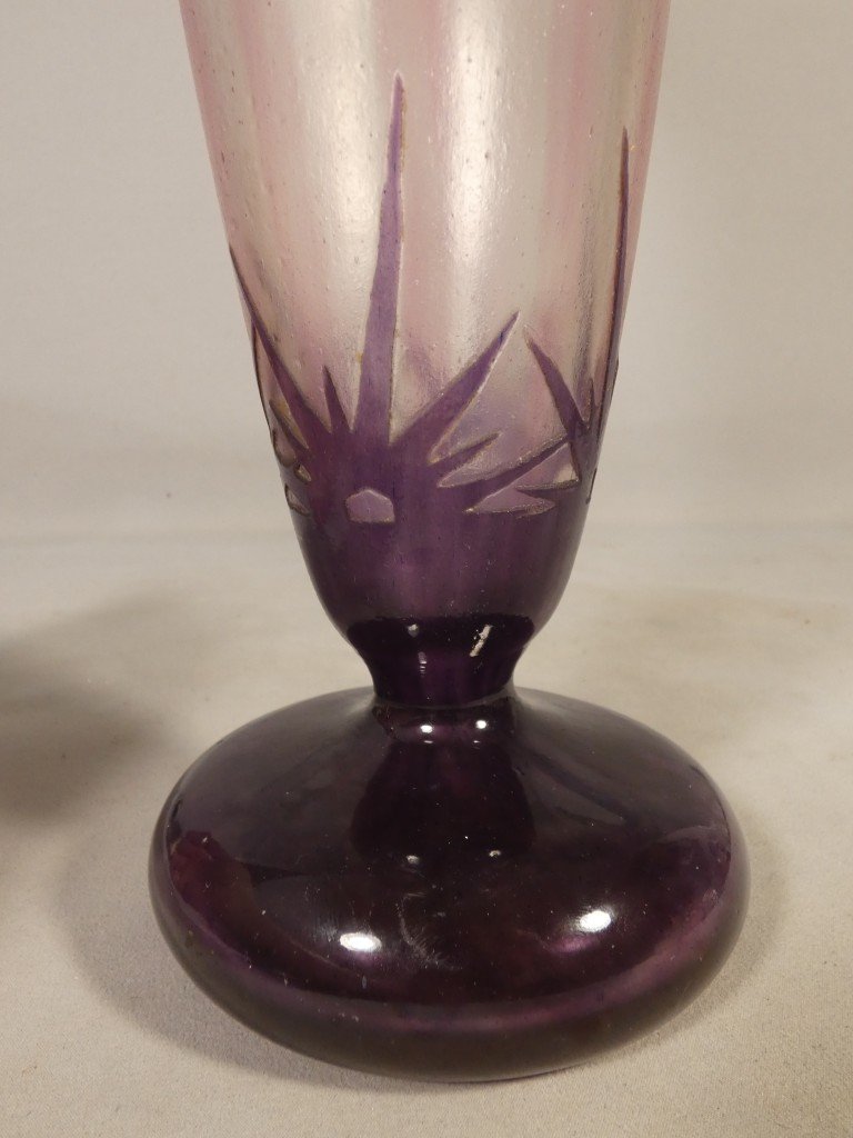 Charles Schneider – Le Verre Français, grand vase « Étoiles » signé au berlingot vers 1918-1921-photo-1