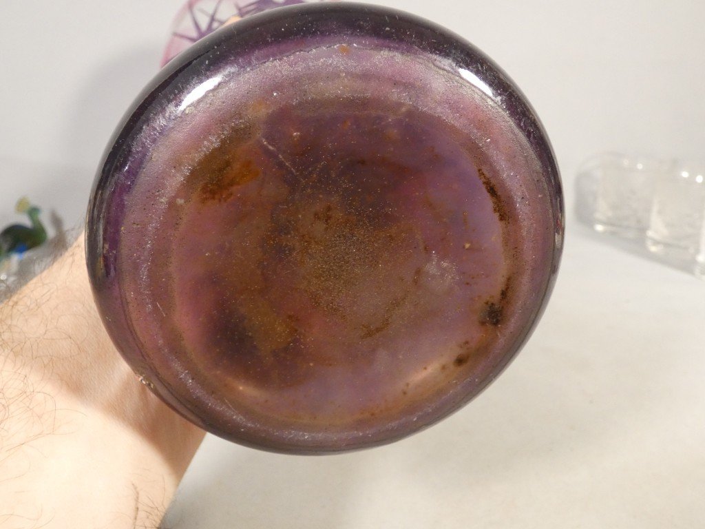 Charles Schneider – Le Verre Français, grand vase « Étoiles » signé au berlingot vers 1918-1921-photo-3