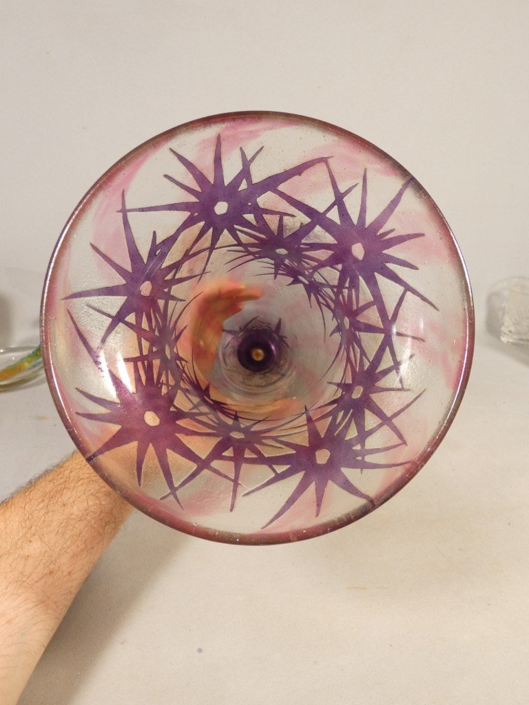 Charles Schneider – Le Verre Français, grand vase « Étoiles » signé au berlingot vers 1918-1921-photo-5