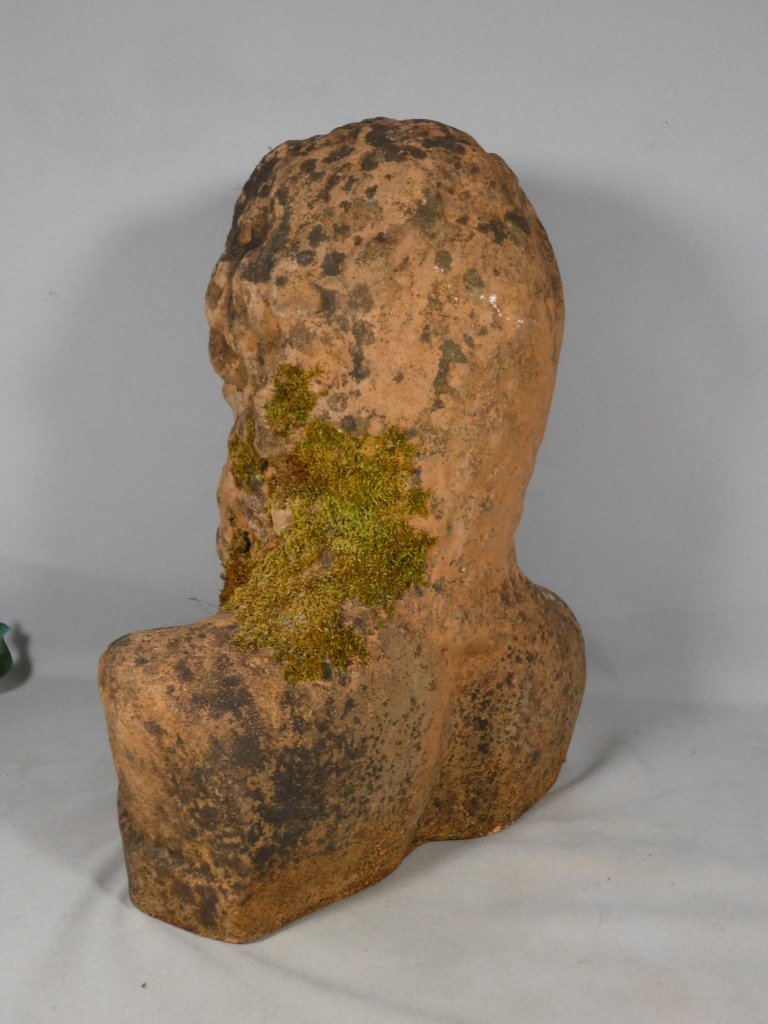 Décor de jardin, buste en terre cuite d'une femme, époque XX ème-photo-3
