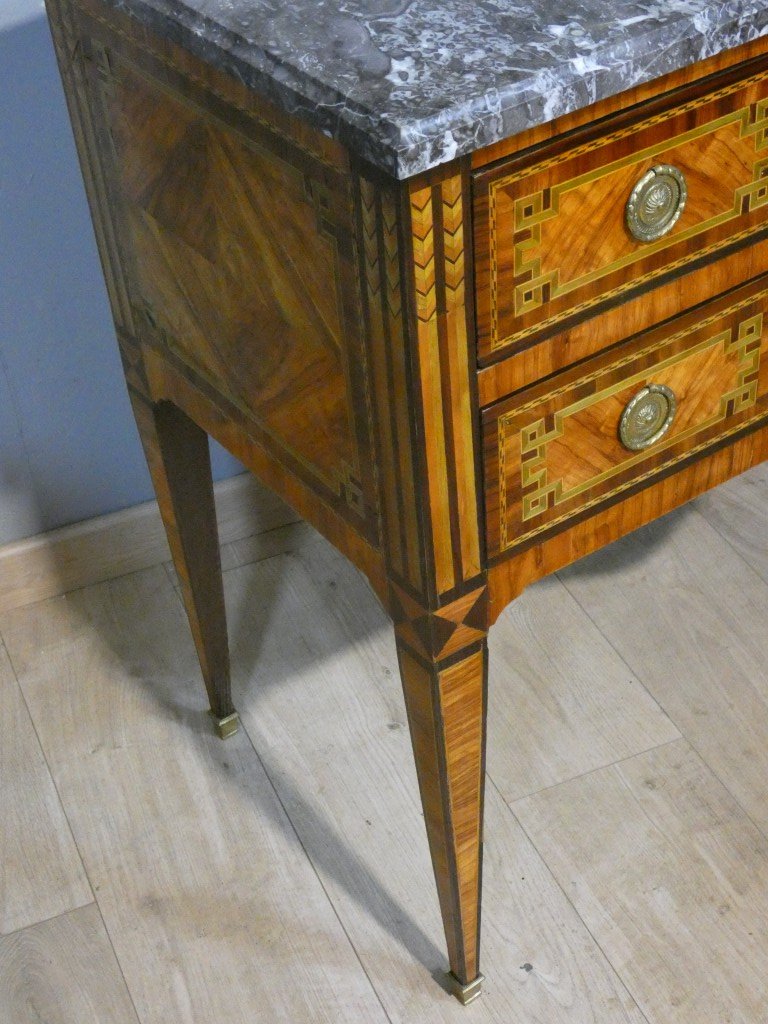 Chest Of Drawers With A Stepped Front And Marquetry – Louis XVI Period, 18th Century-photo-2