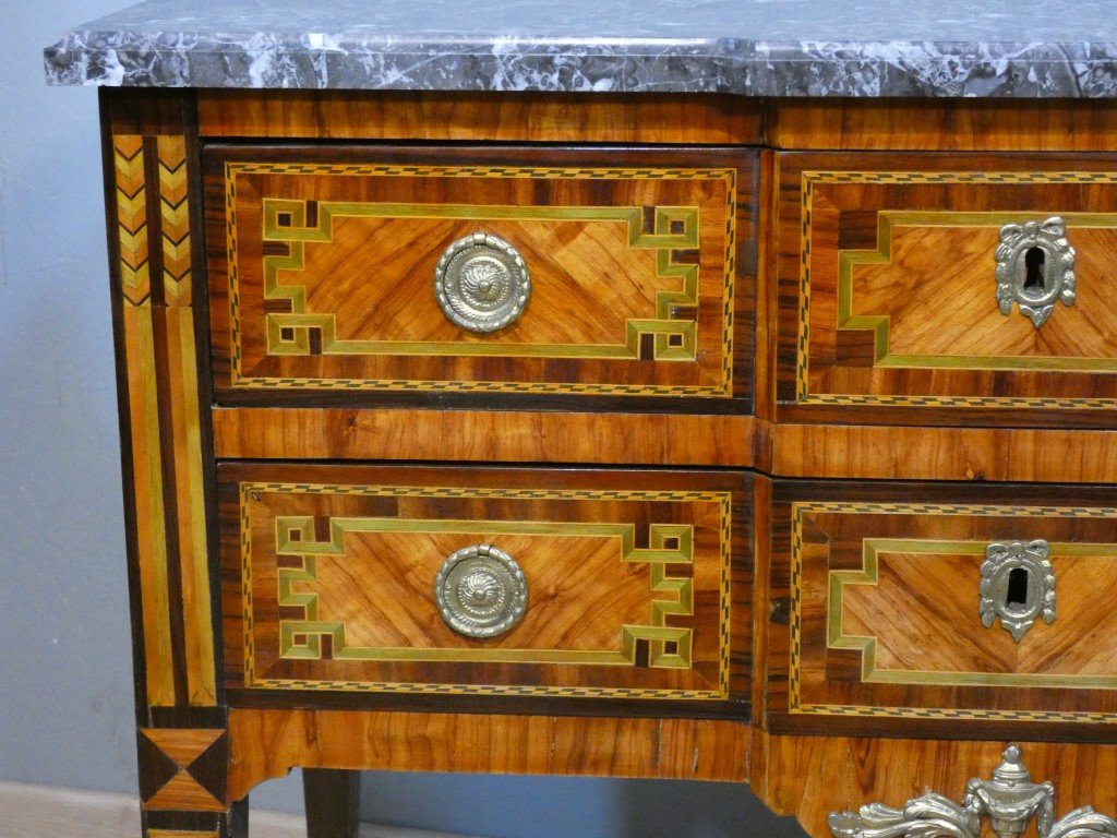 Chest Of Drawers With A Stepped Front And Marquetry – Louis XVI Period, 18th Century-photo-4