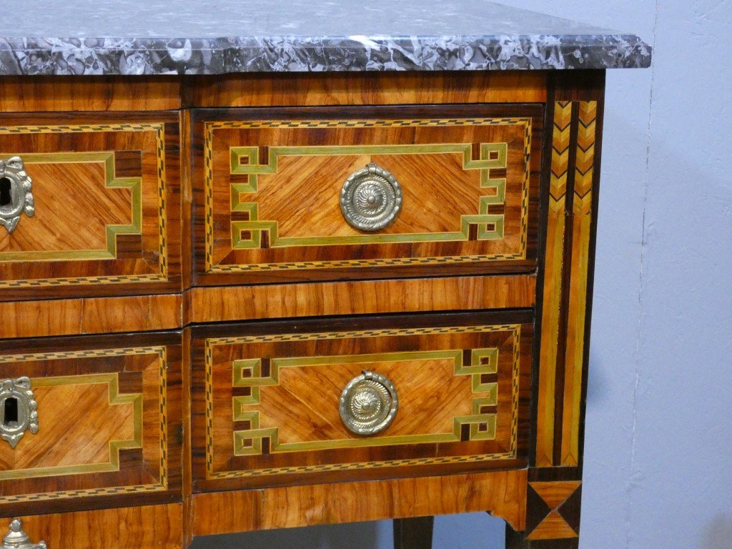 Chest Of Drawers With A Stepped Front And Marquetry – Louis XVI Period, 18th Century-photo-2